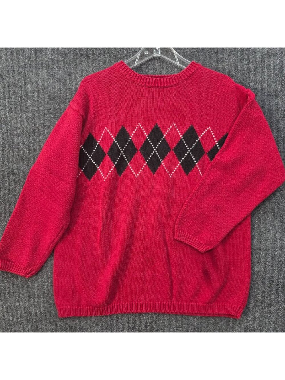 Liz & Co Crewneck Argyle Sweater M Red Ramie Academia Tomato Girl Grandma Layer